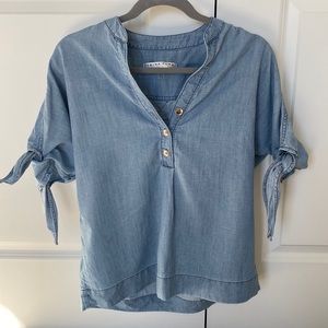 Trina Turk Calle Ocho Tiecuff Burrin Down Chambray Top